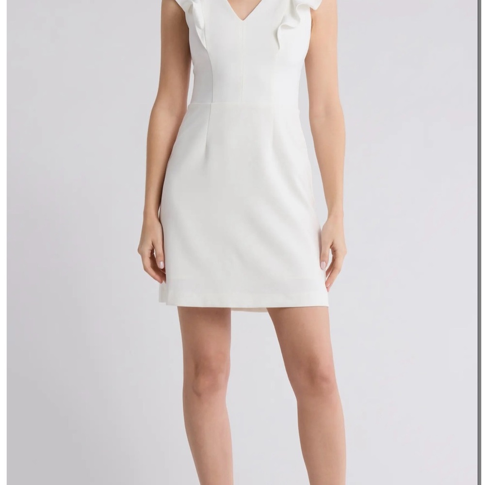 French Connection White Ruffled Sheath Mini Dress